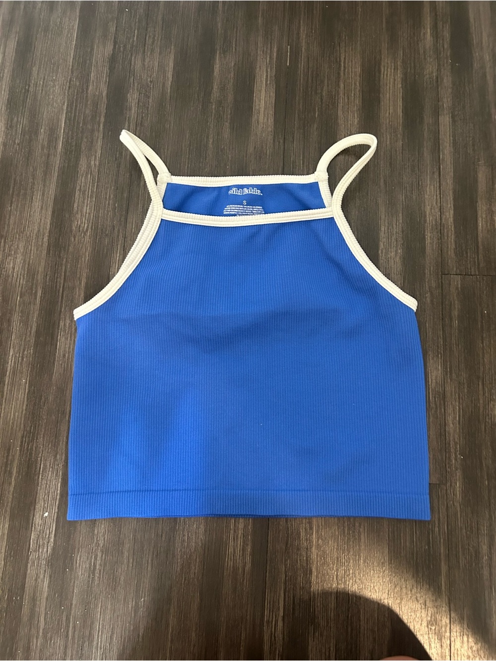 wild fable blue and white high neck ribbed tank